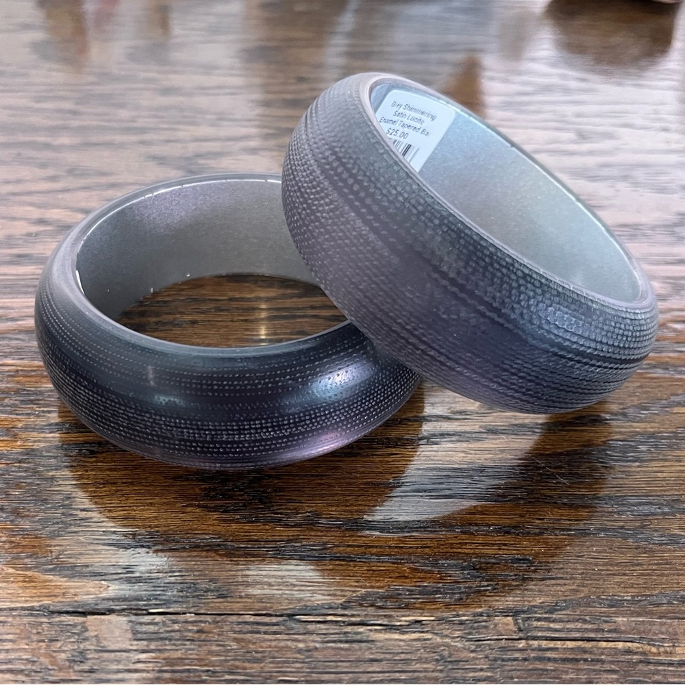 Silver Shimmering Satin Lucite Enamel Tapered Bracelet